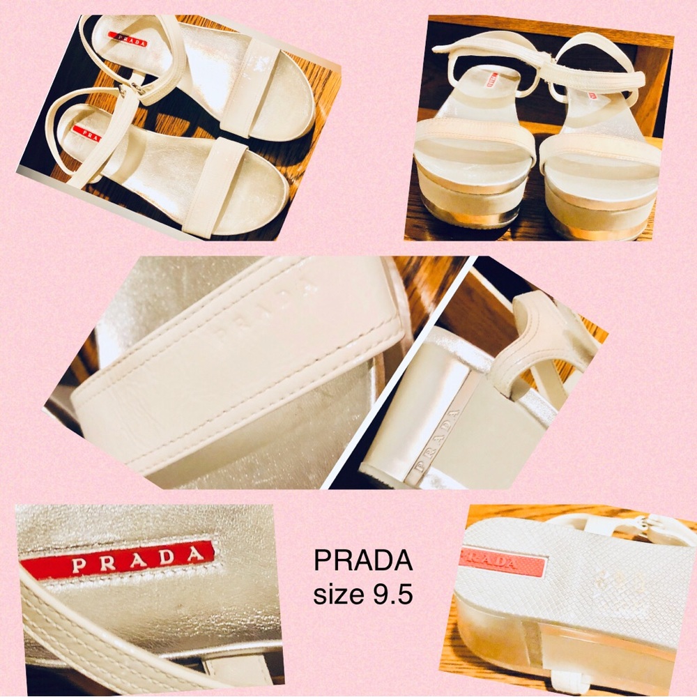 PRADA wedge sandals cream and silver (size 8.5 US/39.5 Eu)